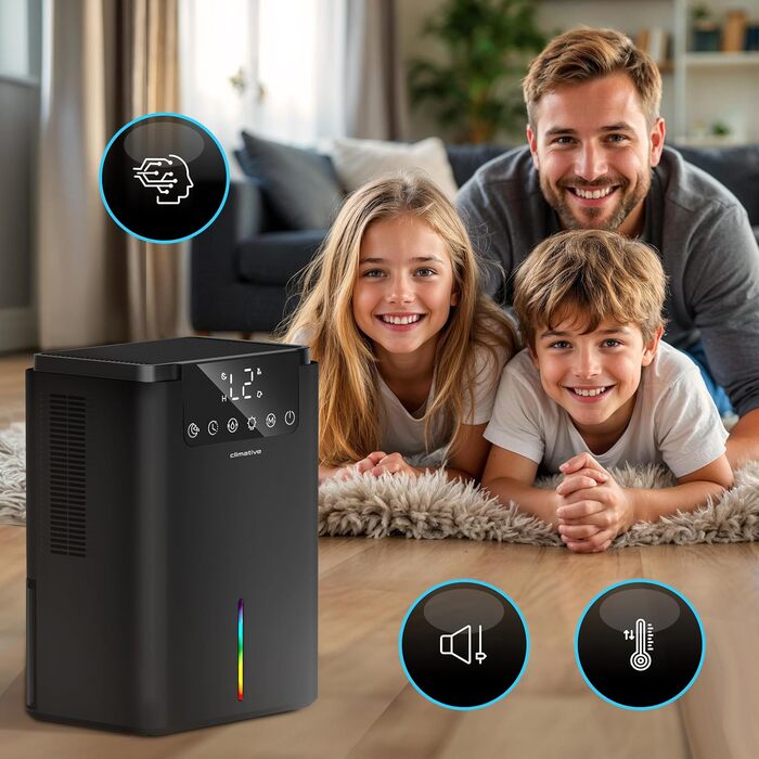 Електричний осушувач повітря Climative ION 12L/24h з Wi-Fi та очищувачем повітря для дому, квартири, ванної кімнати. Захист від вологи та плісняви до 20 м². Чорний Luxe 070