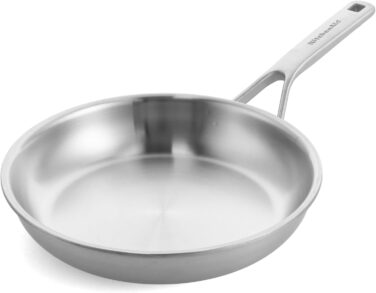 Набір сковорідок KitchenAid MultiPly з нержавіючої сталі, 2 шт., з керамічним антипригарним покриттям, Triply, для індукційних плит, сумісний з духовкою до 220°C, можна мити в посудомийній машині, срібний (20 см)