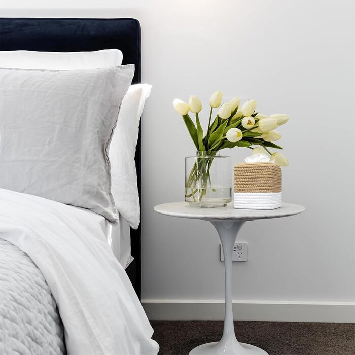 Стильна дерев'яна коробочка для серветок Rarapop – кубічна форма, бавовна, джут, білий колір, декор для ванної кімнати та офісу