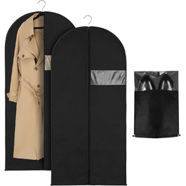 2 місткі мішки для одягу з відділенням для взуття, 120 x 60 см, чорні мішки для одягу на блискавці, захищені від молі, великі мішки для одягу для зберігання, чохол для одягу, сорочок