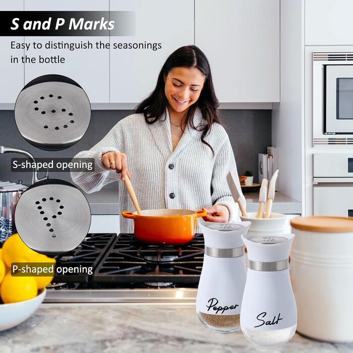 Набір для солі та перцю: солінку та перцінку з нержавіючої сталі та скла, куховий аксесуар, контейнери для спецій чорного та білого кольорів, для кухні, в дорогу, кемпінг, барбекю, багаторазове наповнення