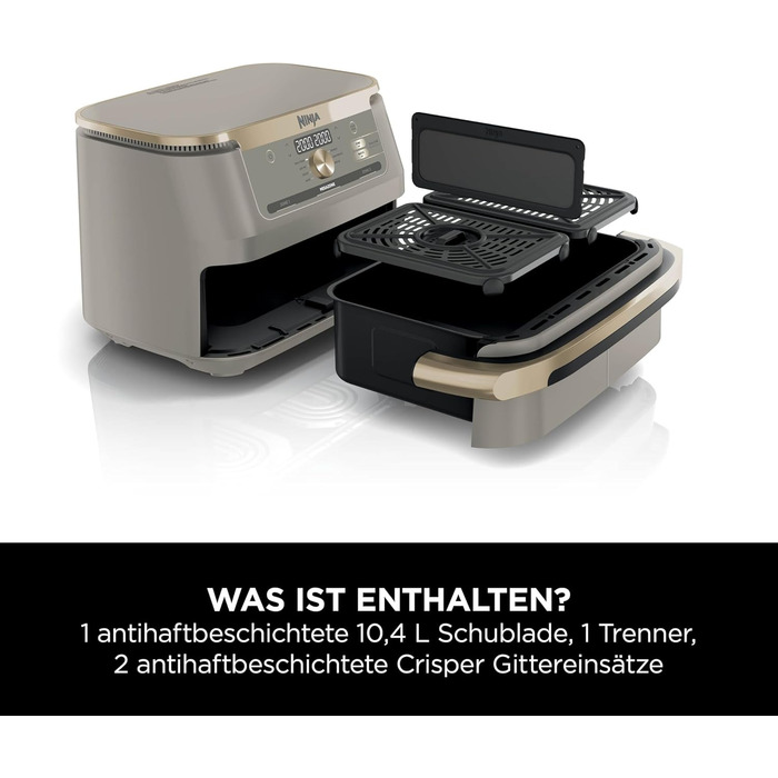 Ninja Foodi FlexDrawer AF500EUSD - Аерофритюрниця з двома зонами 10.4 л, Stone Gold. Фритюрниця без олії, антипригарне покриття, легке миття