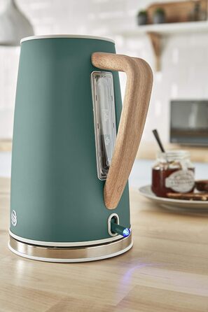 Swan Nordic Ultra Fast Electric Kettle - Wireless, Modern Design, 1.7L, 2200W, Wood-Look Handle, Auto Shut-Off, White