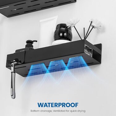 Поличка для душу Auralum без свердління, органайзер для ванної кімнати, 2 шт., чорний, нержавіюча сталь