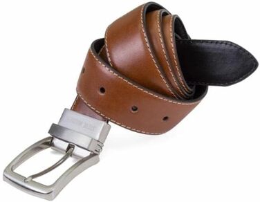 Чоловічий шкіряний ремінь Steve Madden - чорний/коричневий (сріблястий) - 34, Cognac/Schwarz (з пером)