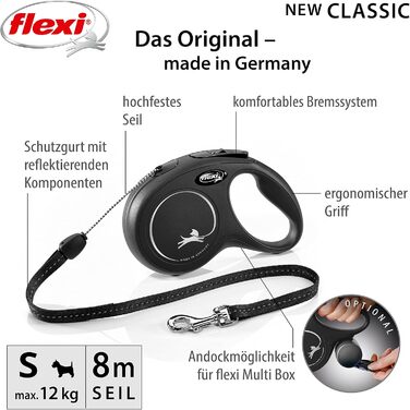 Рулетка для собак Flexi Classic S, 8 м, чорна (до 12 кг)