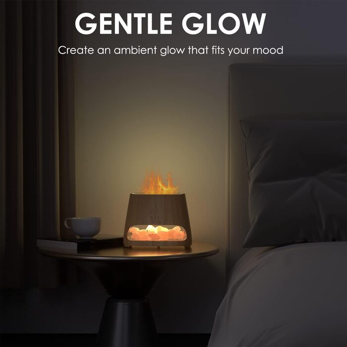 SALKING Аромадифузор з підсвічуванням та ефектом полум'я, 150 мл (дерево) | Ультразвуковий зволожувач повітря, для ефірних олій