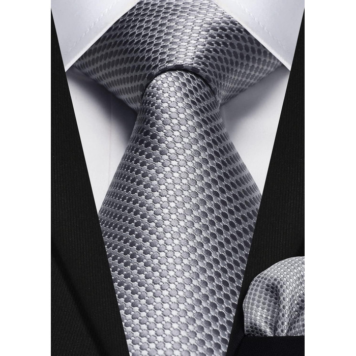 Краватка та нагрудний хустинка HISDERN: комплект для весілля, ділових зустрічей та свят (срібно-сірий)