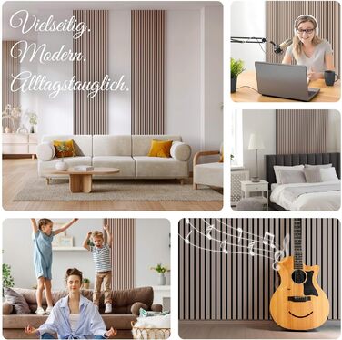 Акустичні панелі Arebos 10x60 см, настінна ламельна стіна в стилі темного дуба для стін та стелі, шумопоглинаючі декоративні панелі (набір 4 шт.)