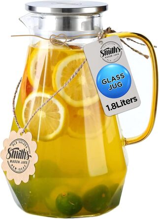 Скляний глечик Smiths Mason Jars 1,8 л з кришкою 2-в-1 — класичний універсальний глечик для води, холодних і гарячих напоїв, стійкий до температур від 4°C до 150°C
