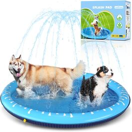 Nobleza Hundepool, D170 cm/67 in Inflatable Pool for Large & Small Dogs, 0.55mm Thickened Anti-Slip Sprinkler Mat Dog Foldable Splash Pad for Summer, Garden, Outdoors