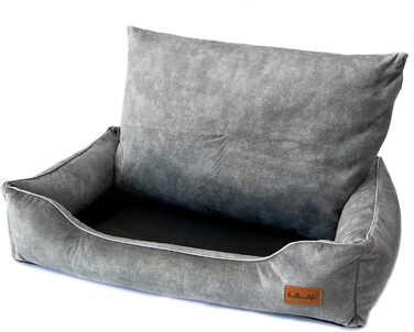 Софа для собак з велюру – знімний та пральний лежак з високими бортиками – для малих та великих собак (M (80x50x18 см), Сірий)