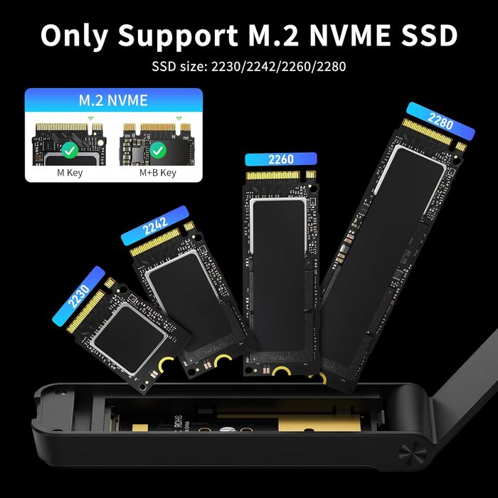 Корпус для SSD M.2 NVMe з USB 3.2 Gen 2 (10Gbps), адаптер для підключення SSD, без інструментів, підтримка UASP та Trim