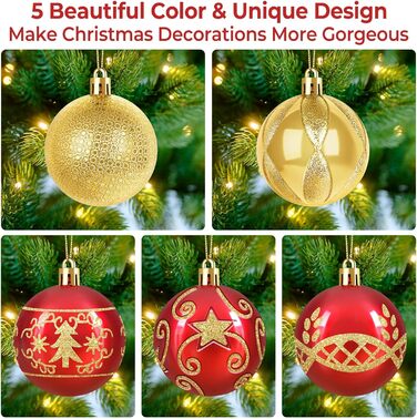 Набір прикрас на ялинку 30 шт. Кульки для ялинки 6 см, червоні та золоті, пластик