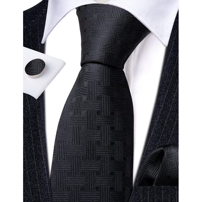 Набір краваток Barry.Wang з шовком та квітковим візерунком: краватка, запонки, нагрудна хустинка (чорний)