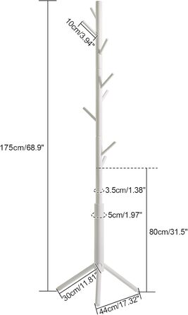 YMYNY Clothes Rack, For Clothing, Jackets, Hat, Wardrobe in Tree Shape, Clothes Rail With 8 Hooks, Bedroom, Hallway, Natural Colors HCR001N (White)