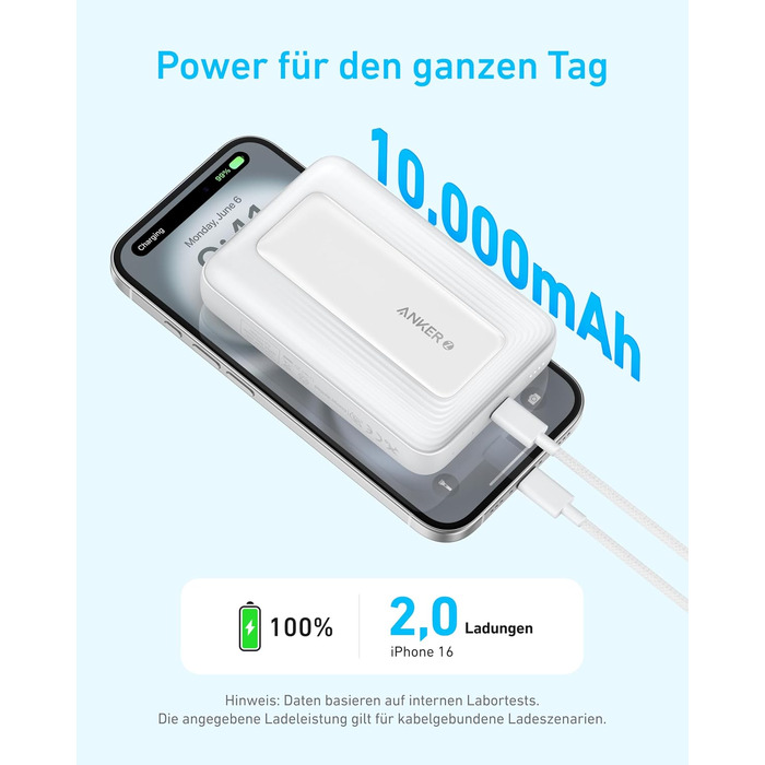 Магнітний зовнішній акумулятор Anker Zolo 10000mAh 30W — Бездротова швидка зарядка для iPhone 17/16/15, AirPods, чорний