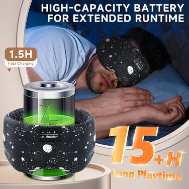 Маска для сну з навушниками Bluetooth V5.4, 3D маска для сну, дихаюча для жінок та чоловіків, бавовняна маска для очей, що миється, з мікрофоном для подорожей/дрімоти/йоги/медитації (Чорний зоряне небо)