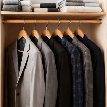 Дерев'яні вішалки для одягу 10 шт. – широкі плечики з натурального дерева, неслизькі та стабільні з перекладиною для штанів та 360° обертовим гачком, для костюмів, курток, сорочок та пальто, натуральне дерево