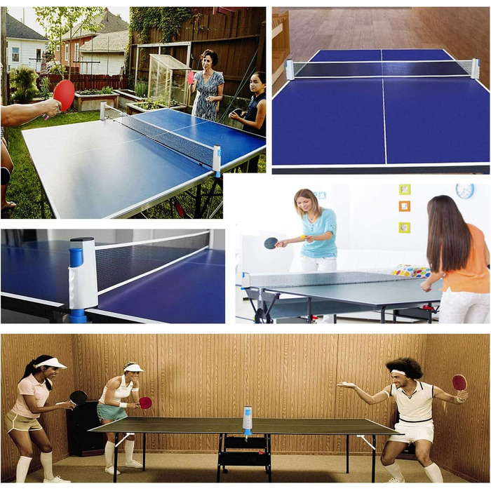 Знімне сітко для настільного тенісу, 190 см (макс), сітки для настільного тенісу, регульоване знімне сітко, портативне запасне сітко для столу для пінг-понгу, офісного столу, обіднього столу (Сірий, Синій)