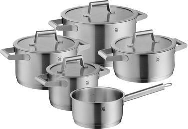 Набір каструль WMF Comfort Line Induktion 5-ти частинний з кришкою з термоскла, Cromargan нержавіюча сталь, з маркуванням, для індукційних плит, стійкий, без покриття