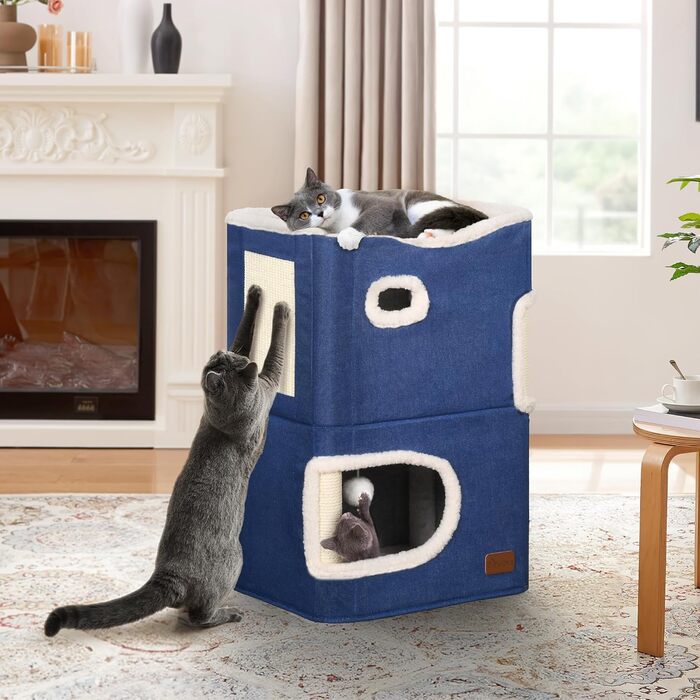 YITAHOME Cat House Indoor, Cat Bed for Indoor Cats, Cat Tunnel, Cat Cave, Small Scratching Post, Cat Furniture, Cat Bed Cave, cat caves, Cat Beds (Blue, Without Platform)