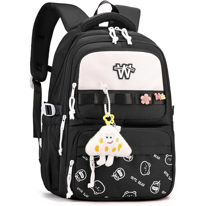 Шкільний рюкзак для підлітків (дівчаток та хлопців), чорний: водонепроникний, великий, для школи, подорожей, повсякденного використання та роботи