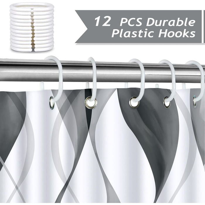 Шторка для душу Bonhause 180x180 см водонепроникна, антигрибкова, смугаста, поліестер, для ванної кімнати (1 шт., сіра)