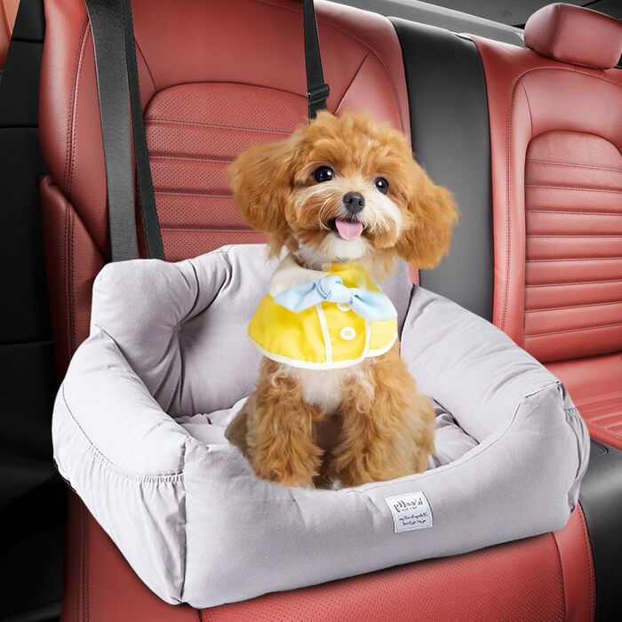 Автокрісло для собак PETCUTE - зручне, миється, з кишенею та страхувальним ремінцем, сірого кольору