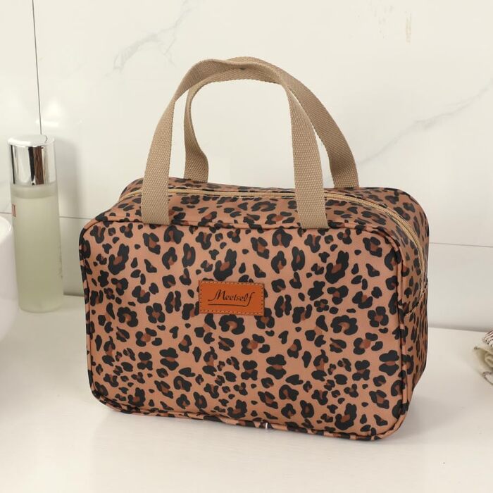 Сумка для туалетних аксесуарів велика, дорожня косметичка, органайзер для макіяжу, сумка для косметики з ручкою для жінок та чоловіків, #9, леопардовий принт
