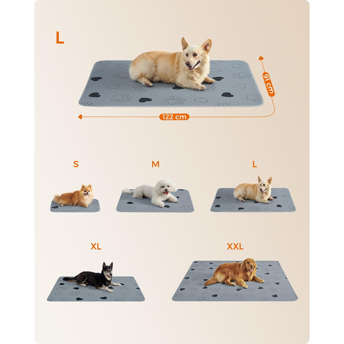 Підстилка для собак Feandrea, 2 шт., XL (122 x 91 см), сіра, водонепроникна, супер вбираюча, для дому