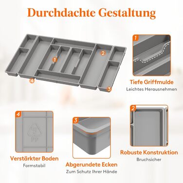 Органайзер для столових приборів Lifewit, 51.6x42 см, на 60 приборів, знімний тримач для кухонного начиння, пластиковий лоток для ложок, ножів, виделок (81.6 x 42 x 5 см)