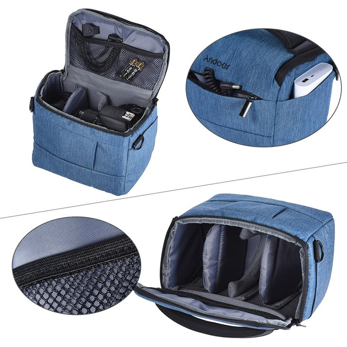 Сумка для камери Andoer: фотосумка для DSLR/зеркальних камер Canon, Nikon, Sony, Fujifilm, Olympus, Panasonic (1 камера + 2 об'єктиви + аксесуари)