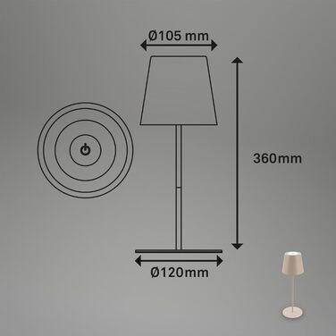 LED настільна лампа BRILONER: бездротова, сенсорна, димер, регулювання висоти, для дому та кемпінгу, 36x10,5 см, бежевий, тепле біле світло