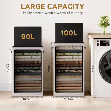 SOLEDI 100L Laundry Basket, Laundry Hamper with Lid and Laundry Bag - Large Laundry Sorter for Bathroom, Bedroom, Laundry Room, Children's Room