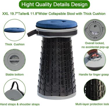 Складний стілець Upgrade XXL з подушкою, сірий. Міцний, для дорослих, вантажопідйомність 1000 фунтів, для кемпінгу, подорожей та активного відпочинку