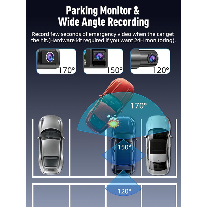 3-канальний автомобільний відеореєстратор 4K+1080P+1080P (передній, задній, салонний), 5GHz WiFi, 3.16