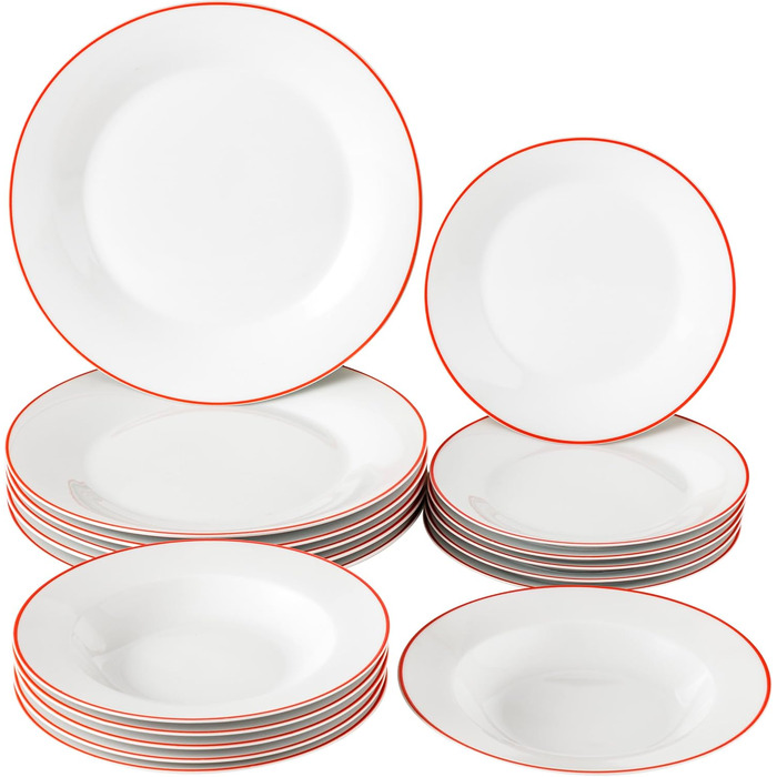Набір посуду Baroni Home 18 предметів для 6 осіб: тарілки, супові тарілки, плоскі тарілки, тарілки для десерту/фруктів (Red Line, порцеляна)