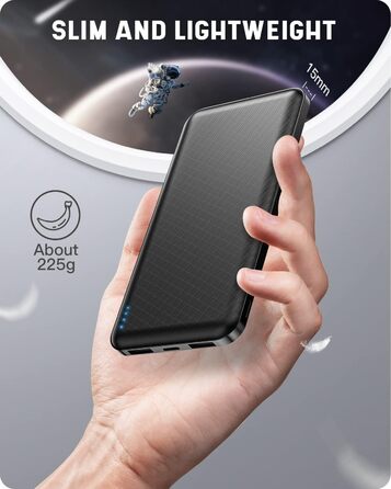 Портативний зарядний акумулятор Power Bank 10000mAh, ультратонкий, з USB-C, 2 USB виходи, сумісний з iPhone, iPad, Samsung, AirPods