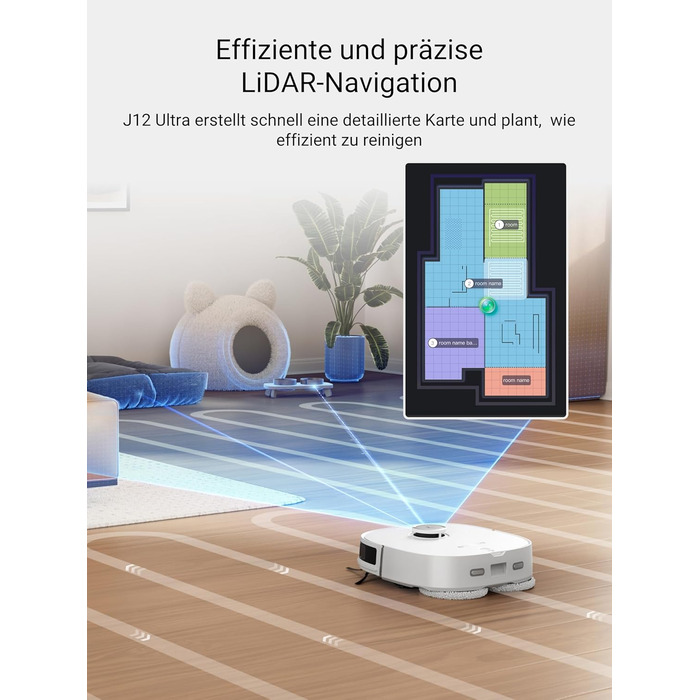 Робот-пилосос Eureka J12 Ultra з функцією миття, самостійне порожнення, прання та сушка, потужність 5000Pa, обертова функція миття, Dual-LiDAR навігація, 3D уникнення перешкод