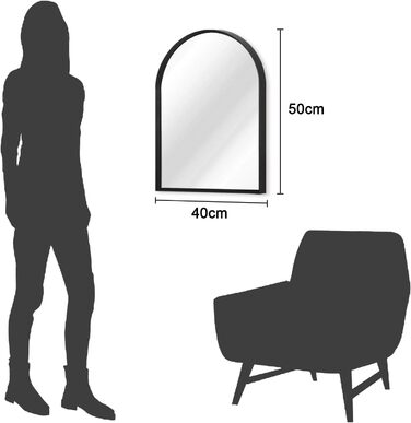 Дзеркало настінне з вигнутим склом, 45x65 см, металевий каркас, чорне. Підходить для ванної кімнати, вітальні та спальні