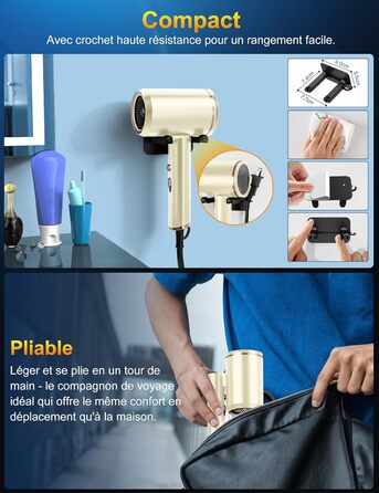 Професійний фен 2400W з іонізацією, складний, для подорожей, з насадкою-дифузором та чохлом (Бежевий)