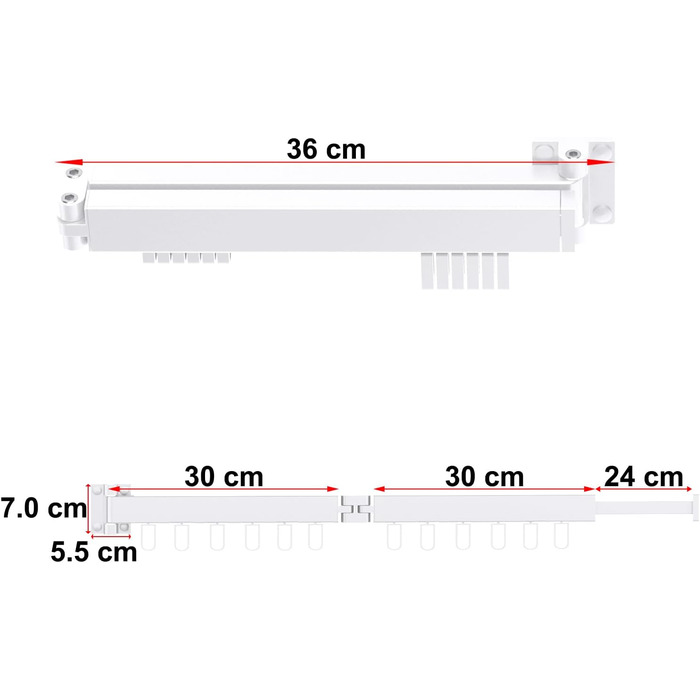 Висувна сушарка для білизни настінна з гачками. Компактна сушарка для балкона, білизни, ванної кімнати, спальні (Білий, 2 розкладні полиці, Білий)