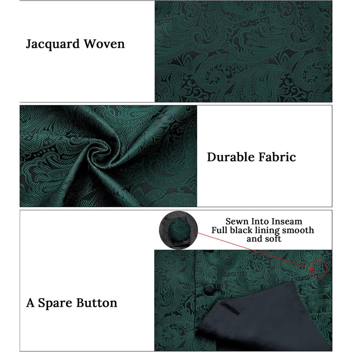 Костюмний аксесуар для чоловіків DiBanGu: 7-елементний комплект з краваткою, краватковою шпилькою та нагрудником, підходить для ділових костюмів та вечірнього одягу (Смарагдово-зелений та Чорний)