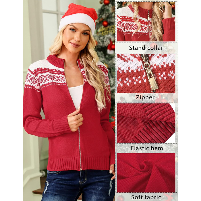 Жіночий святковий кардиган Sykooria з блискавкою, червоний, розмір S-X