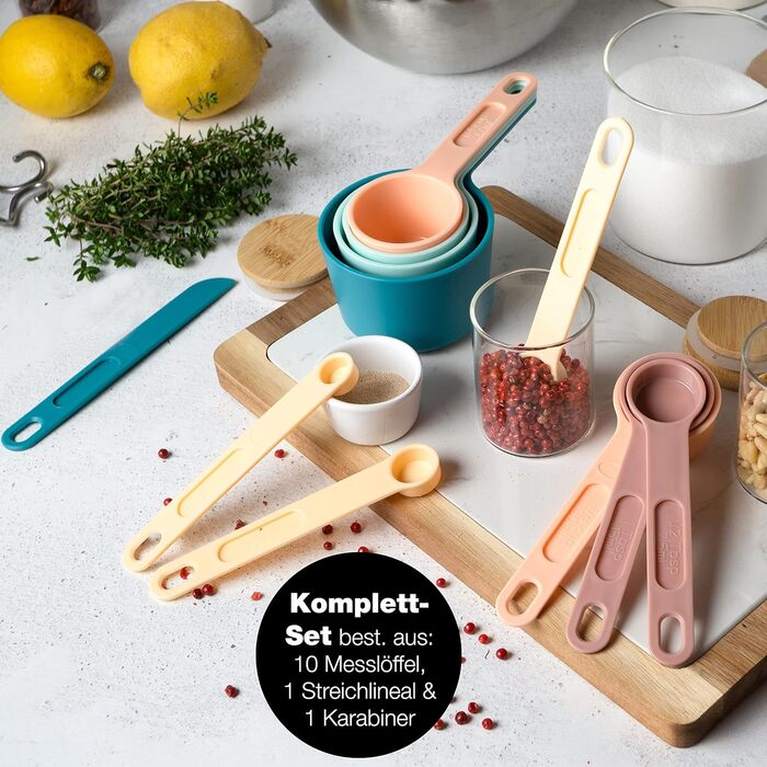 Набір мірних ложок Moritz & Moritz 11-TLG: 1/4 ч.л. - 1 склянка, для приготування та випікання з дітьми (кольоровий)