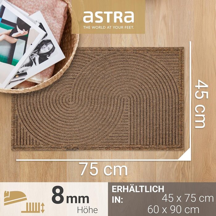 Придверний килимок Astra протибрудний та протиковзкий для вулиці, тераси та балкона, стійкий до погодних умов, 45x75 см, коричневий