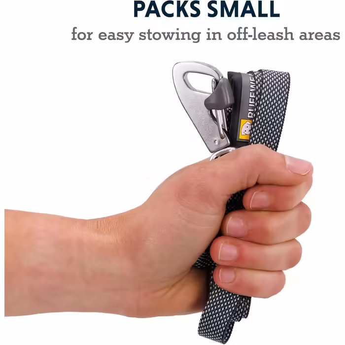 RUFFWEAR Hi & Light Dog Lead, Strong Lead with integrated storage pocket and secure Crux-Clip closure, compactly folds down to pocket size, (Basalt Grey)
