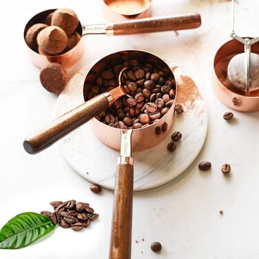 32 x Measuring Cup Set Wooden Handle Stainless Steel Coated Copper Metal Measuring Spoons Baking Kit
