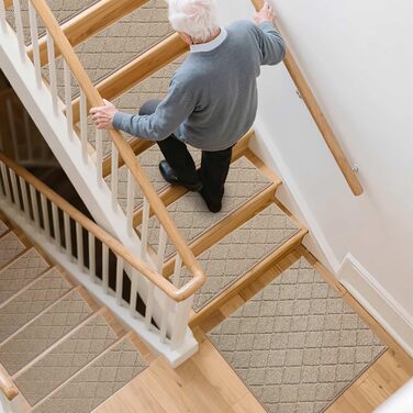 Ковзаючі килимки на сходи COSY HOMEER, 15 шт., 70 x 22 см, антиковзаючі, самоклеючі, машинне прання, 100% поліестер, TPE-підкладка, для дітей, літніх людей та домашніх тварин, сірий та білий